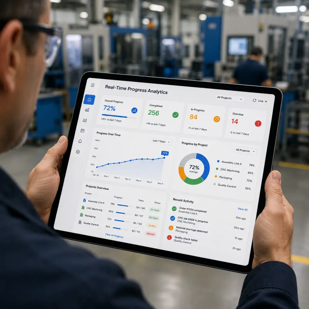 A person holding a computer tablet with Nuerofy's real time compliance analytics dashboard