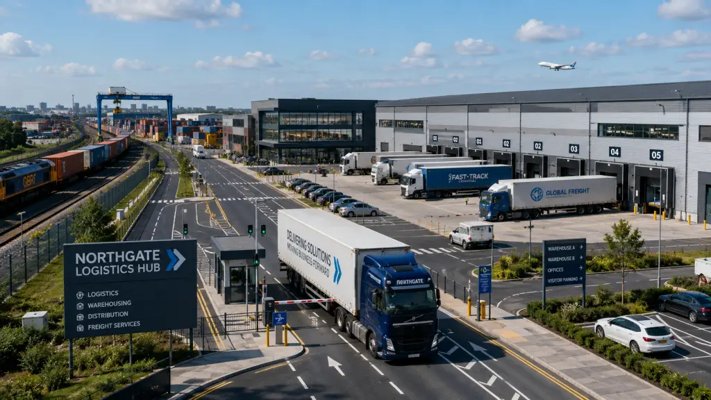 Aerial view of a transport and logistics hub
